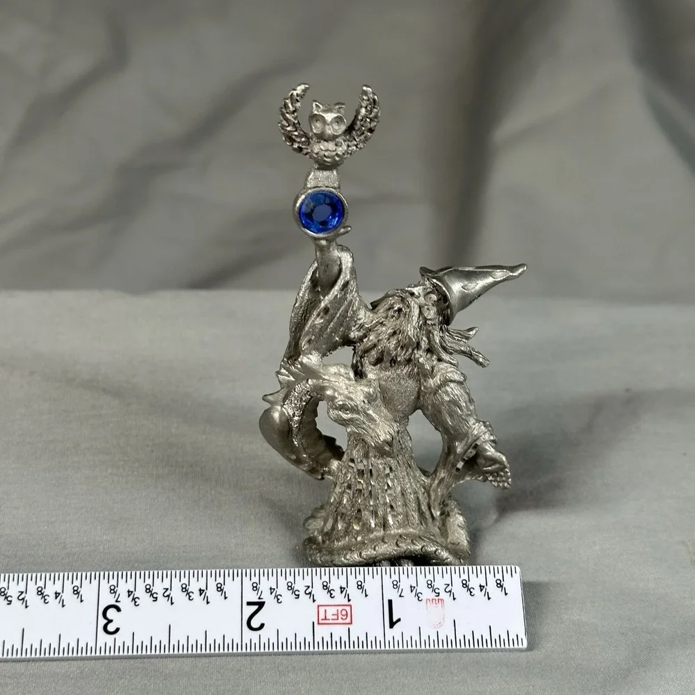Vintage Spoontiques MR969 Pewter Wizard w/ Owl & Dragon Figurine‎